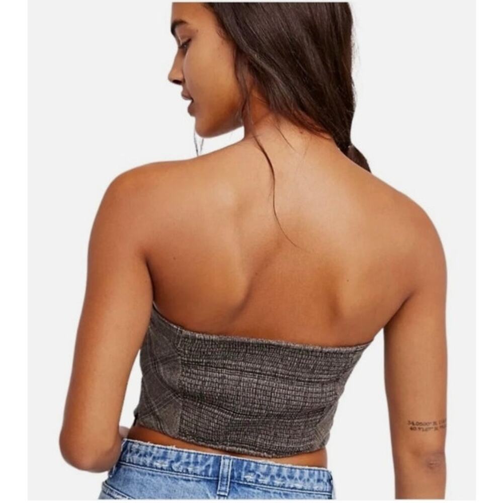 Free people plaid corset top strapless out west western crop tan tube top sz 4 - Picture 9 of 15